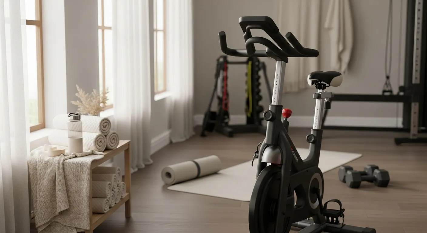 Bright off-white modern home gym with luxurious private studio feel