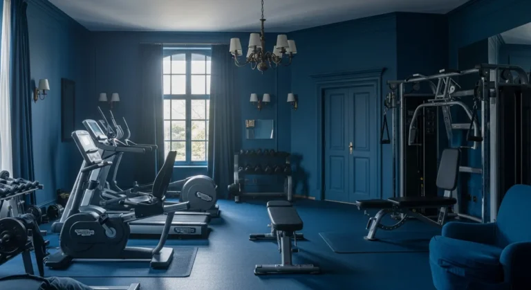 Classic Luxury Home Gym Ideas: Indigo Elegance
