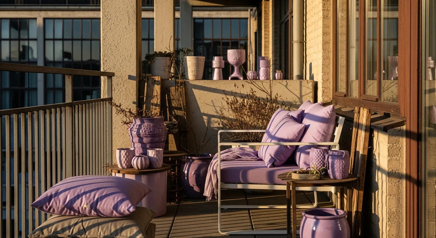 Color palette inspiration for Industrial Outdoor Balcony ideas showing lilac and gray.