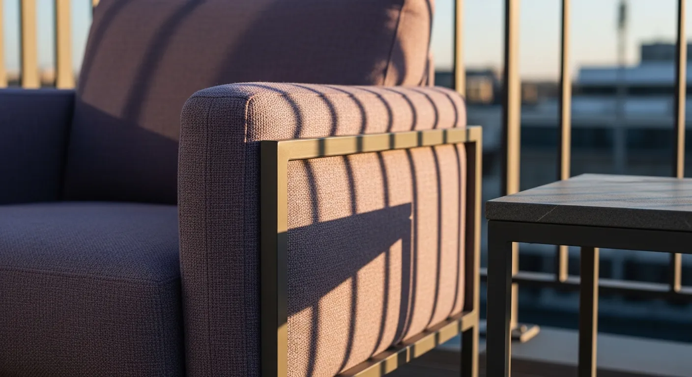 Essential metal furniture for Industrial Outdoor Balcony ideas with lilac cushions.