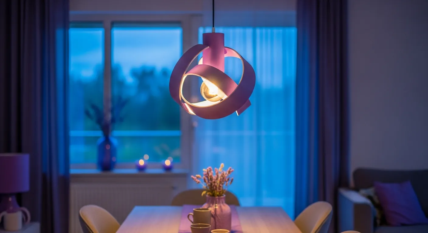 Elegant natural lighting illuminating a modern lavender dining room with contemporary chairs